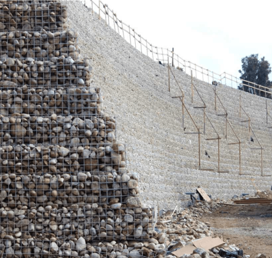 Gabion wall built with steel wire mesh