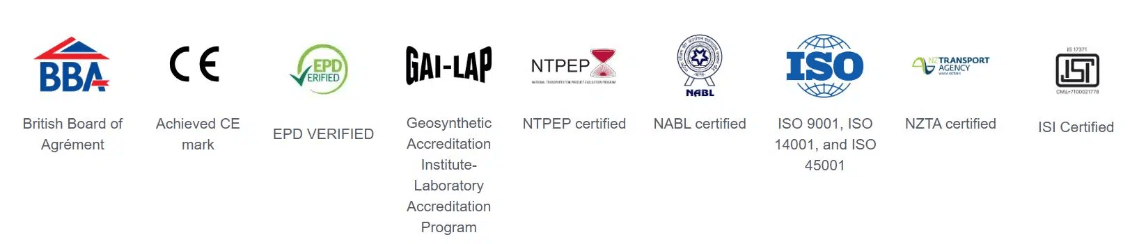 Strata Geosystems' StrataGrid® uniaxial geogrids and StrataGrid® biaxial (SGB) geogrids are certified by these organizations